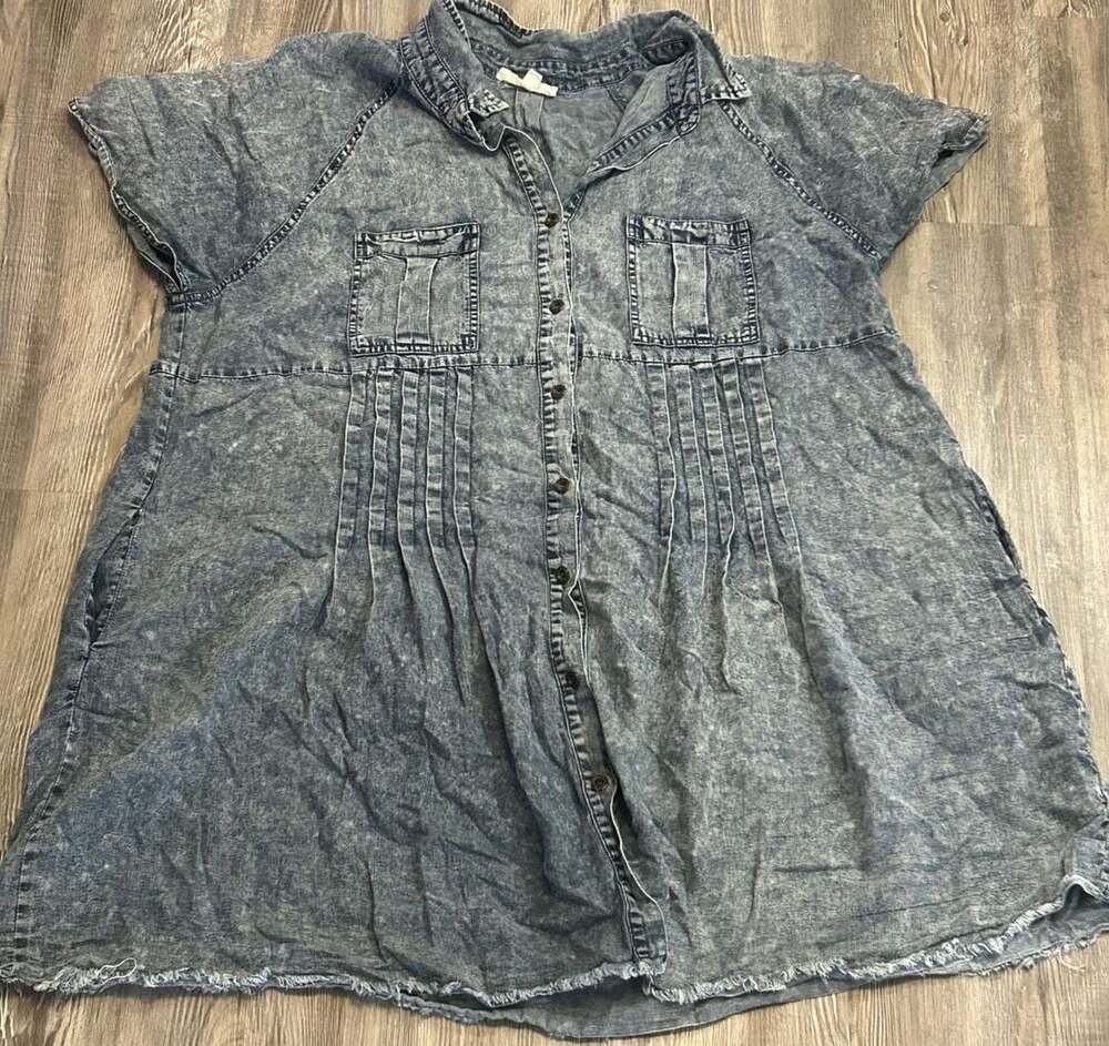 Blue Velvet Acid Wash Denim Button-Down Babydoll Dress